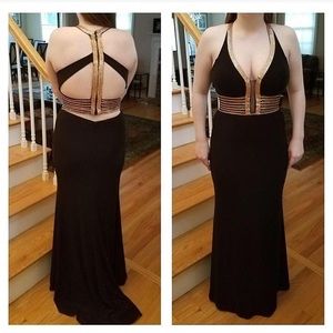 Black prom dress with rose gold beading